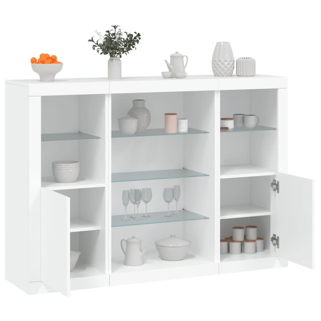 Sideboards with LED Lights 3 pcs White Engineered Wood Sideboards with LED Lights 3 pcs White Engineered Wood