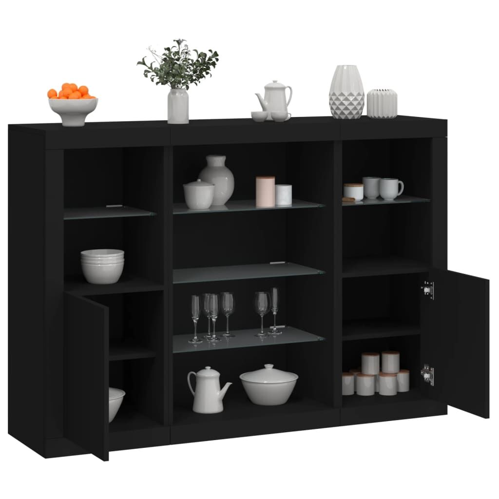 Sideboards with LED Lights 3 pcs Black Engineered Wood Sideboards with LED Lights 3 pcs Black Engineered Wood
