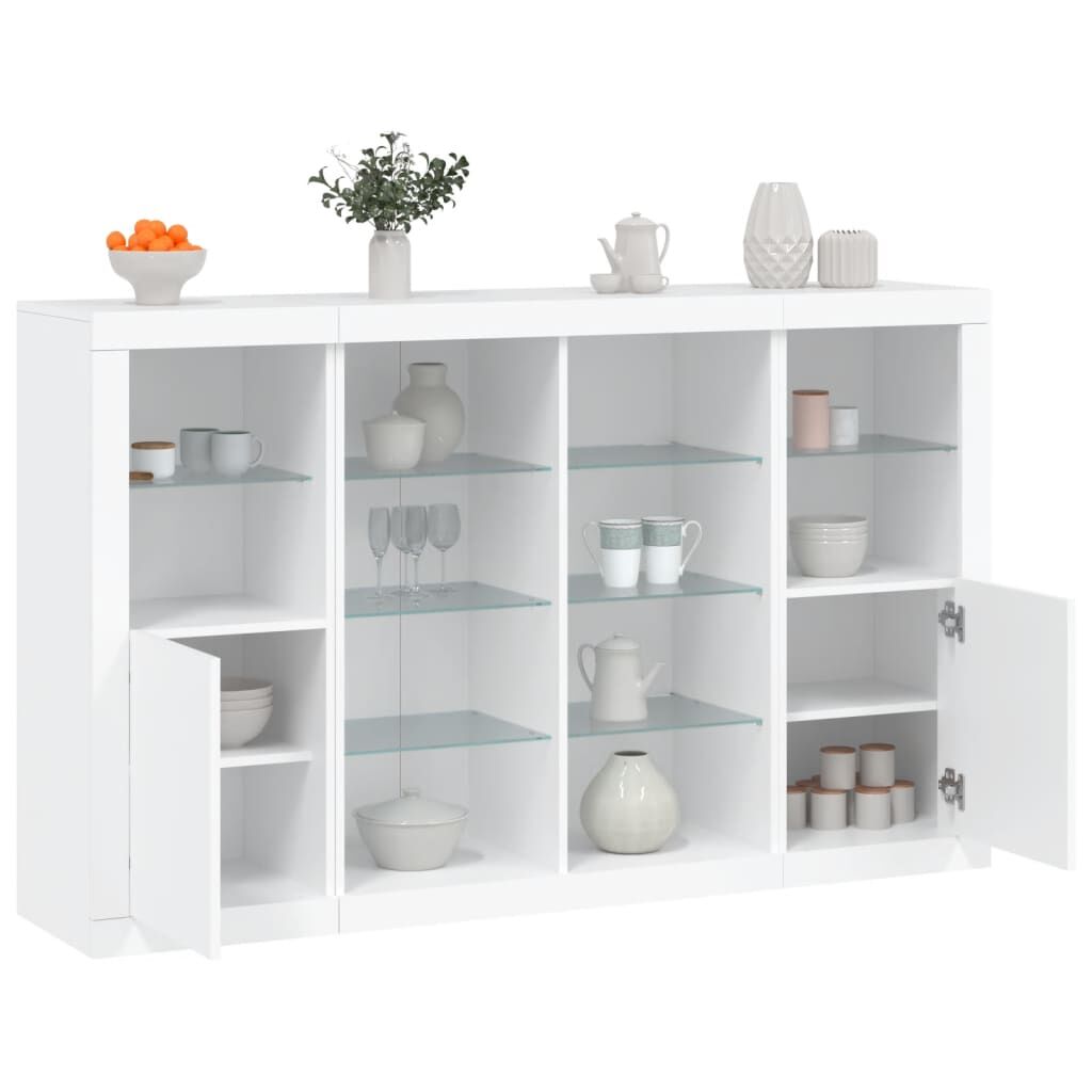 Sideboards with LED Lights 3 pcs White Engineered Wood Sideboards with LED Lights 3 pcs White Engineered Wood