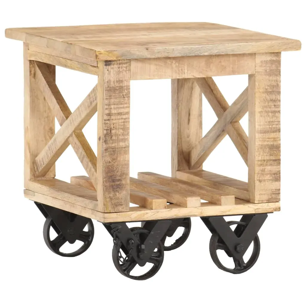 Side Table with Wheels 40x40x42 cm Rough Mango Wood Side Table with Wheels 40x40x42 cm Rough Mango Wood
