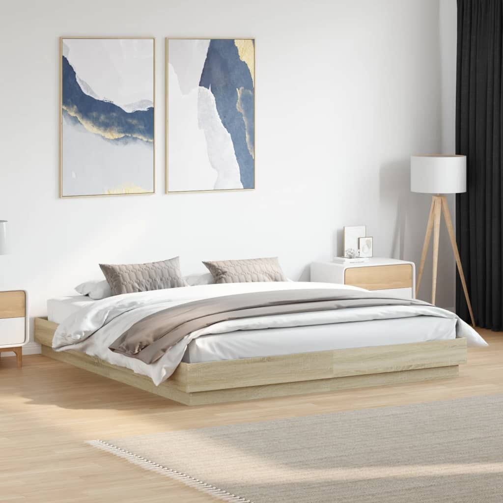 Bed Frame with LED without Mattress Sonoma Oak 183x203 cm King Bed Frame with LED without Mattress Sonoma Oak 183x203 cm King