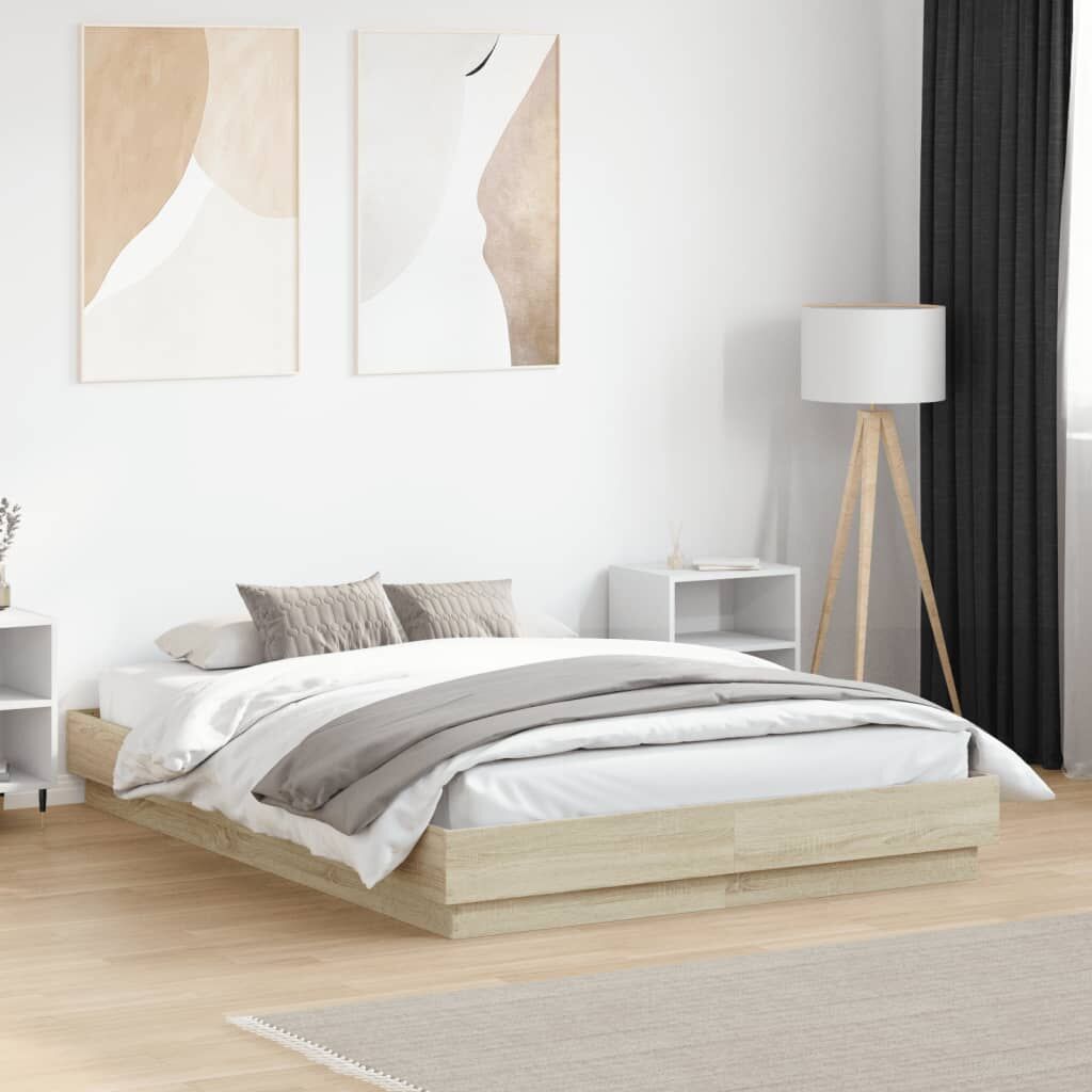 Bed Frame with LED without Mattress Sonoma Oak 135x190 cm Bed Frame with LED without Mattress Sonoma Oak 135x190 cm