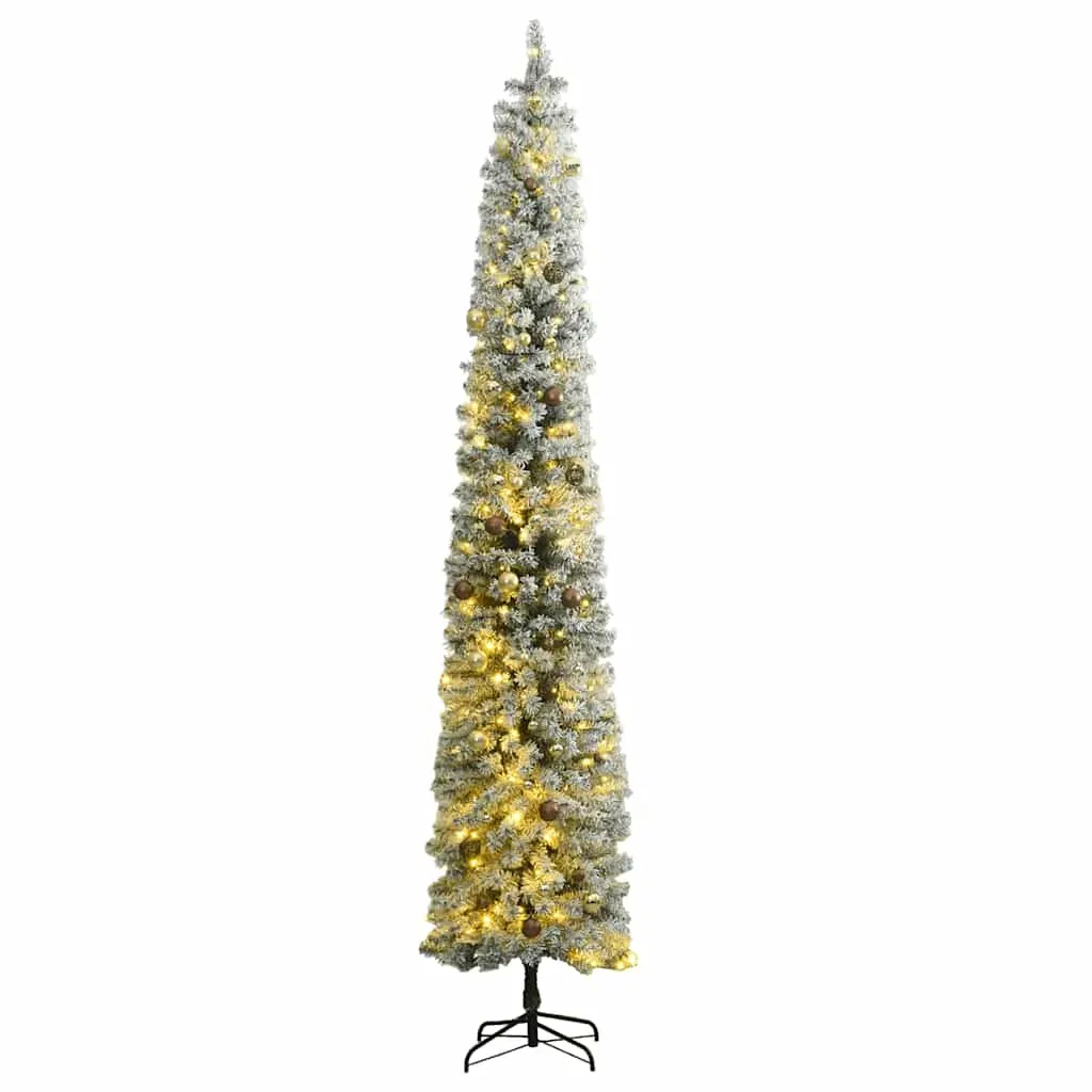 Slim Christmas Tree 300 LEDs & Ball Set & Flocked Snow 270 cm Slim Christmas Tree 300 LEDs & Ball Set & Flocked Snow 270 cm