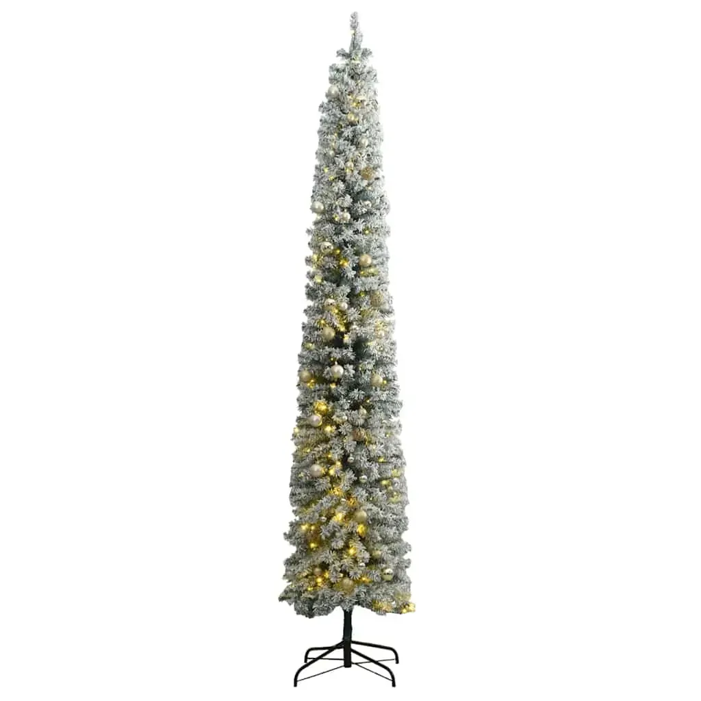 Slim Christmas Tree 300 LEDs & Ball Set & Flocked Snow 270 cm Slim Christmas Tree 300 LEDs & Ball Set & Flocked Snow 270 cm