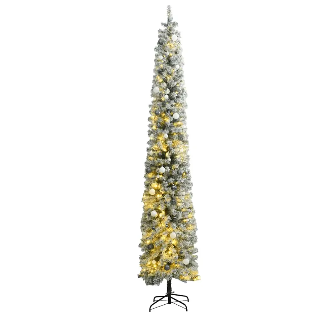 Slim Christmas Tree 300 LEDs & Ball Set & Flocked Snow 300 cm Slim Christmas Tree 300 LEDs & Ball Set & Flocked Snow 300 cm