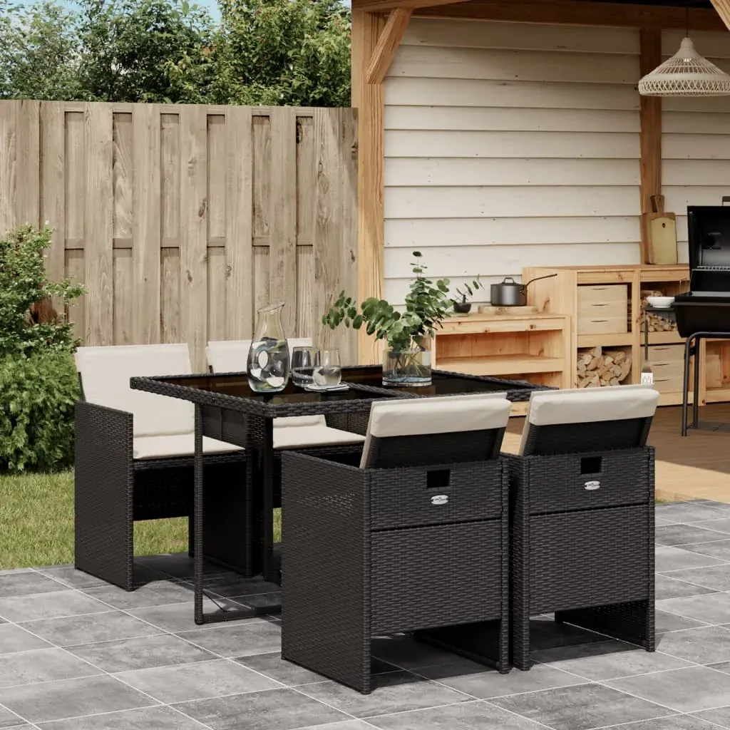 5 Piece Garden Dining Set with Cushions Black Poly Rattan 5 Piece Garden Dining Set with Cushions Black Poly Rattan