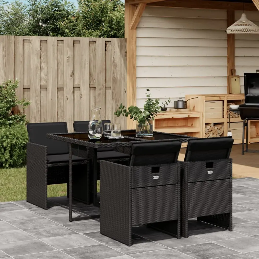 5 Piece Garden Dining Set with Cushions Black Poly Rattan 5 Piece Garden Dining Set with Cushions Black Poly Rattan