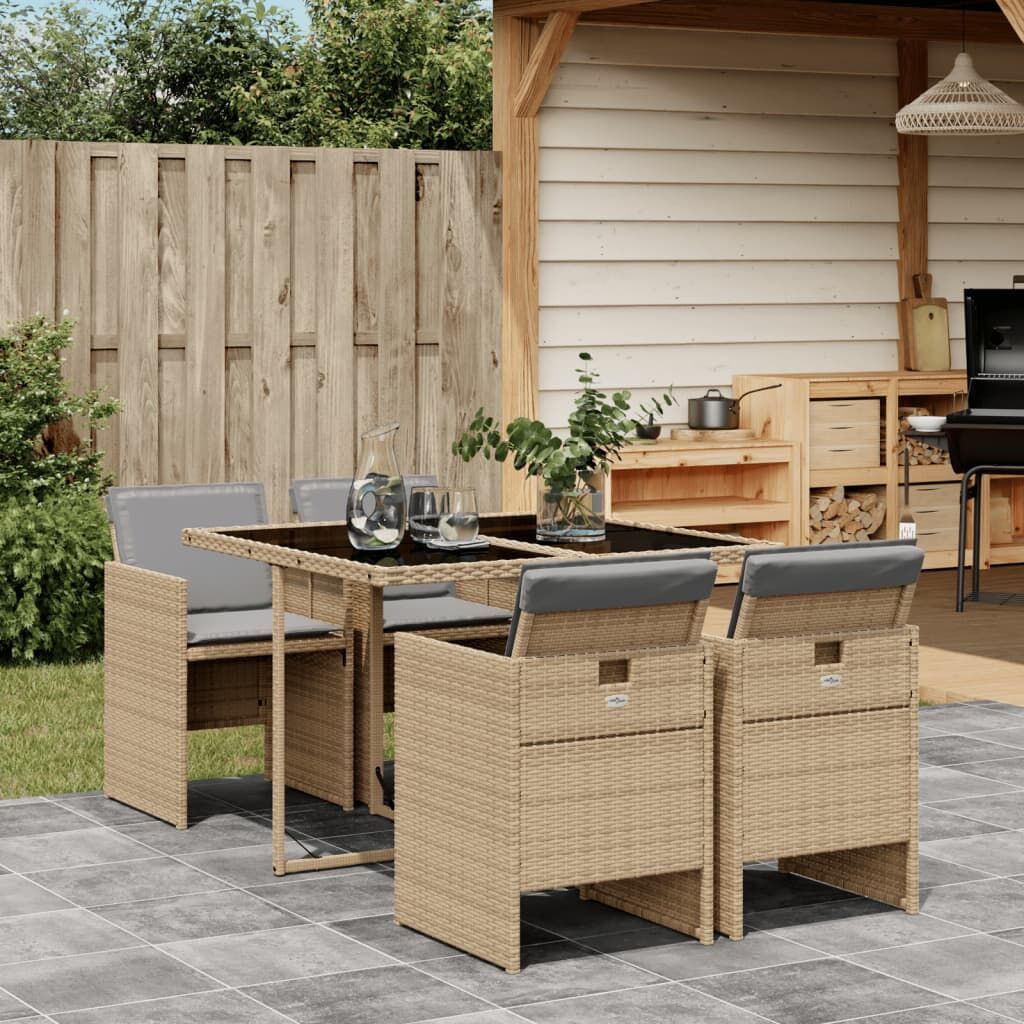 5 Piece Garden Dining Set with Cushions Mix Beige Poly Rattan 5 Piece Garden Dining Set with Cushions Mix Beige Poly Rattan