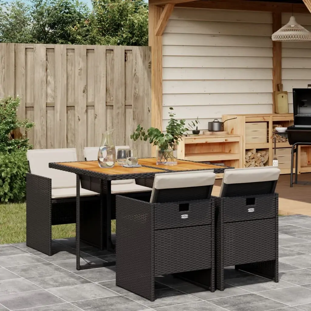 5 Piece Garden Dining Set with Cushions Black Poly Rattan 5 Piece Garden Dining Set with Cushions Black Poly Rattan