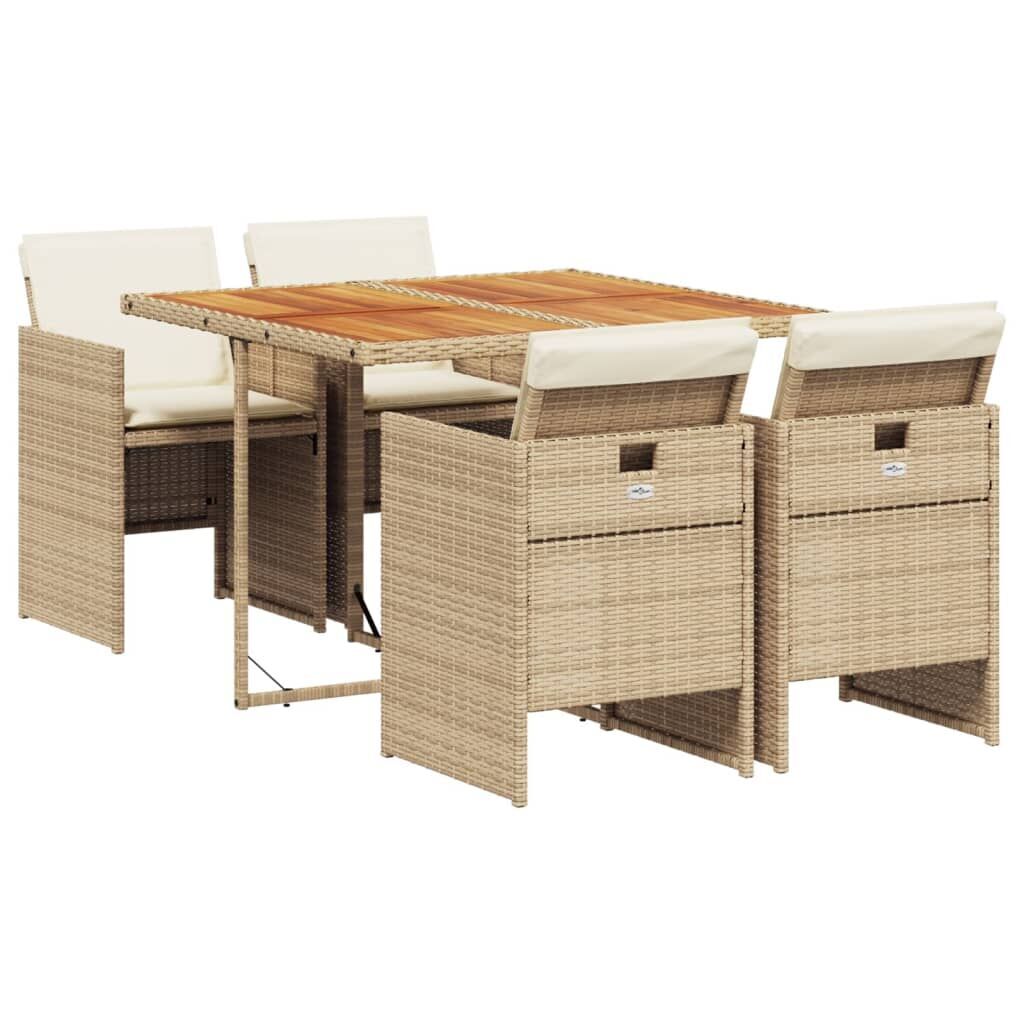 5 Piece Garden Dining Set with Cushions Beige Poly Rattan 5 Piece Garden Dining Set with Cushions Beige Poly Rattan