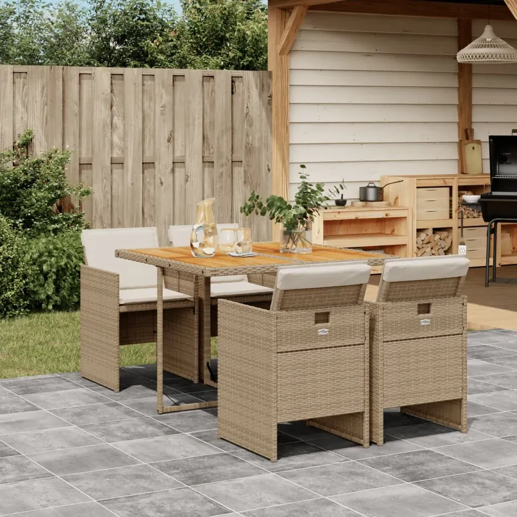 5 Piece Garden Dining Set with Cushions Beige Poly Rattan 5 Piece Garden Dining Set with Cushions Beige Poly Rattan