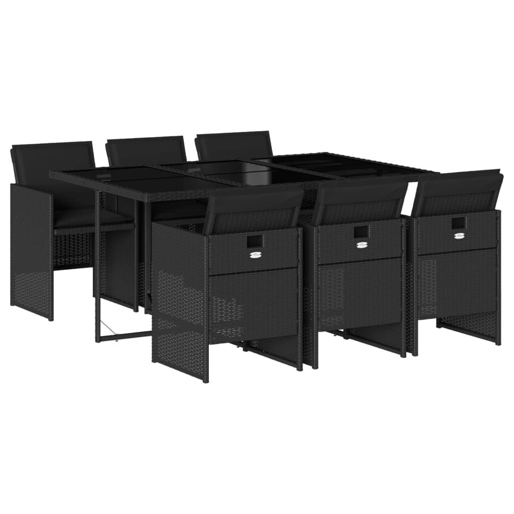 7 Piece Garden Dining Set with Cushions Black Poly Rattan 7 Piece Garden Dining Set with Cushions Black Poly Rattan