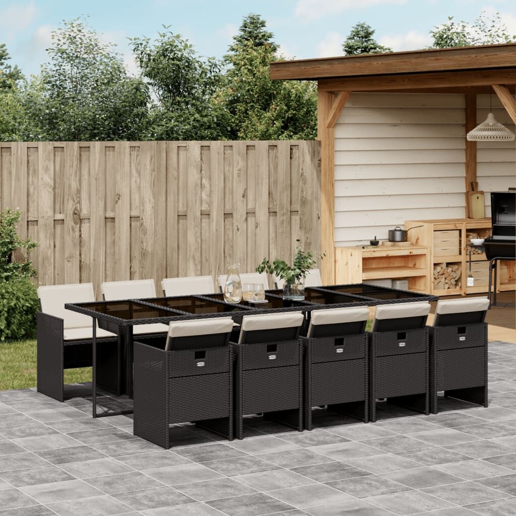 11 Piece Garden Dining Set with Cushions Black Poly Rattan 11 Piece Garden Dining Set with Cushions Black Poly Rattan