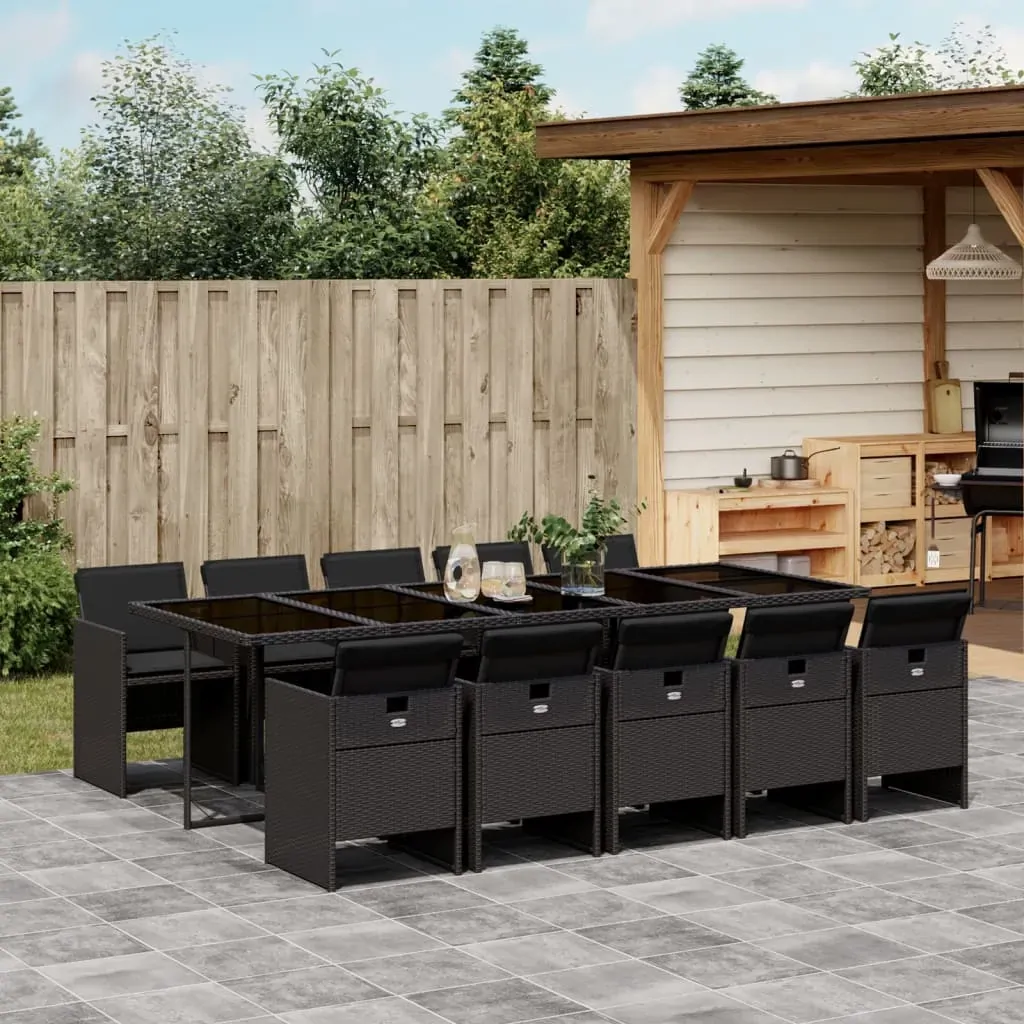 11 Piece Garden Dining Set with Cushions Black Poly Rattan 11 Piece Garden Dining Set with Cushions Black Poly Rattan