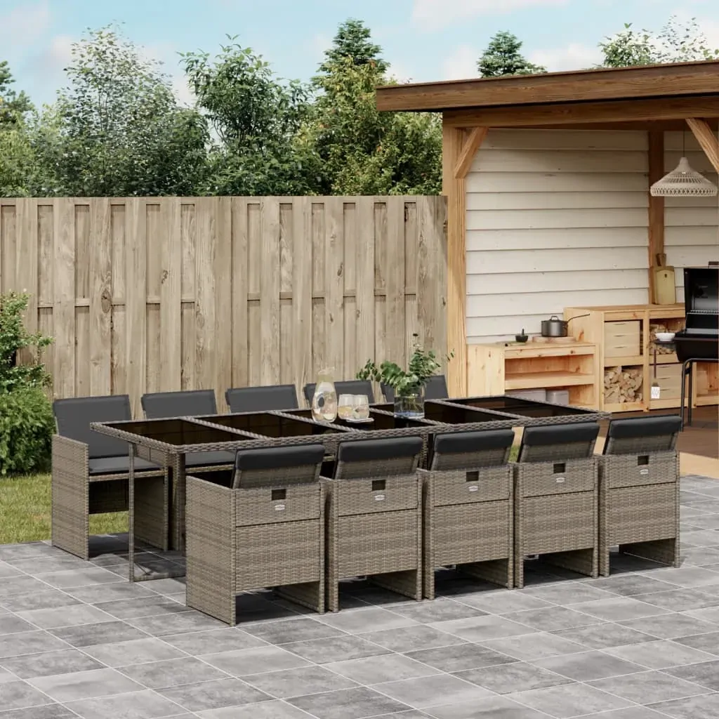 11 Piece Garden Dining Set with Cushions Grey Poly Rattan 11 Piece Garden Dining Set with Cushions Grey Poly Rattan