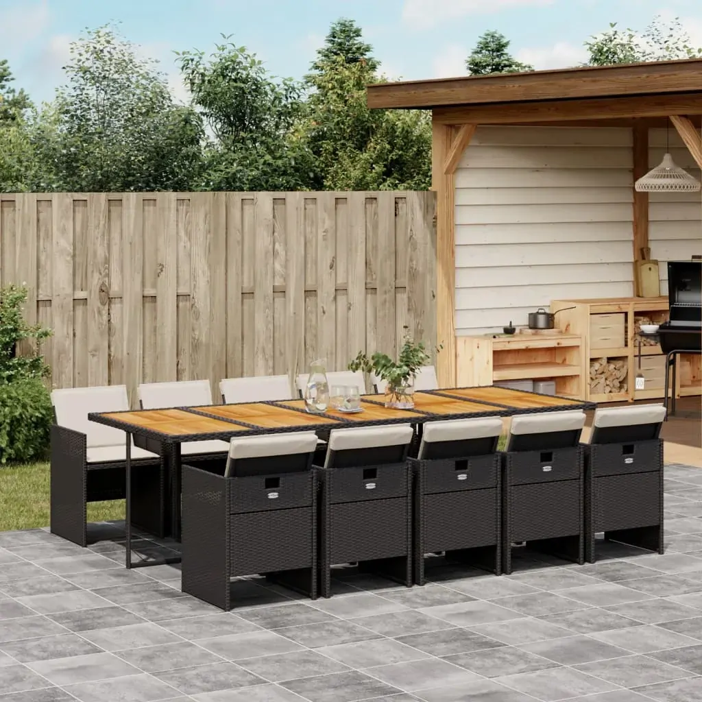 11 Piece Garden Dining Set with Cushions Black Poly Rattan 11 Piece Garden Dining Set with Cushions Black Poly Rattan