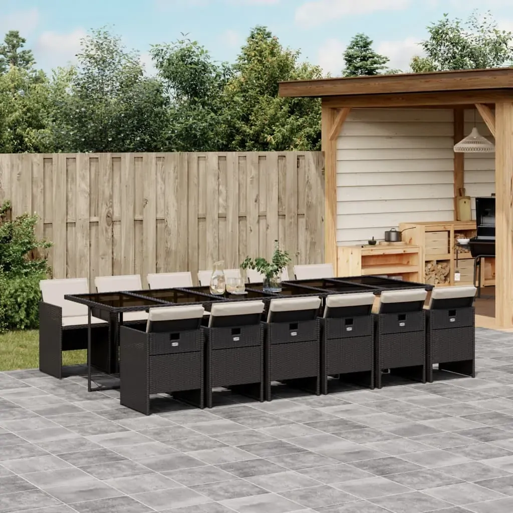 13 Piece Garden Dining Set with Cushions Black Poly Rattan 13 Piece Garden Dining Set with Cushions Black Poly Rattan