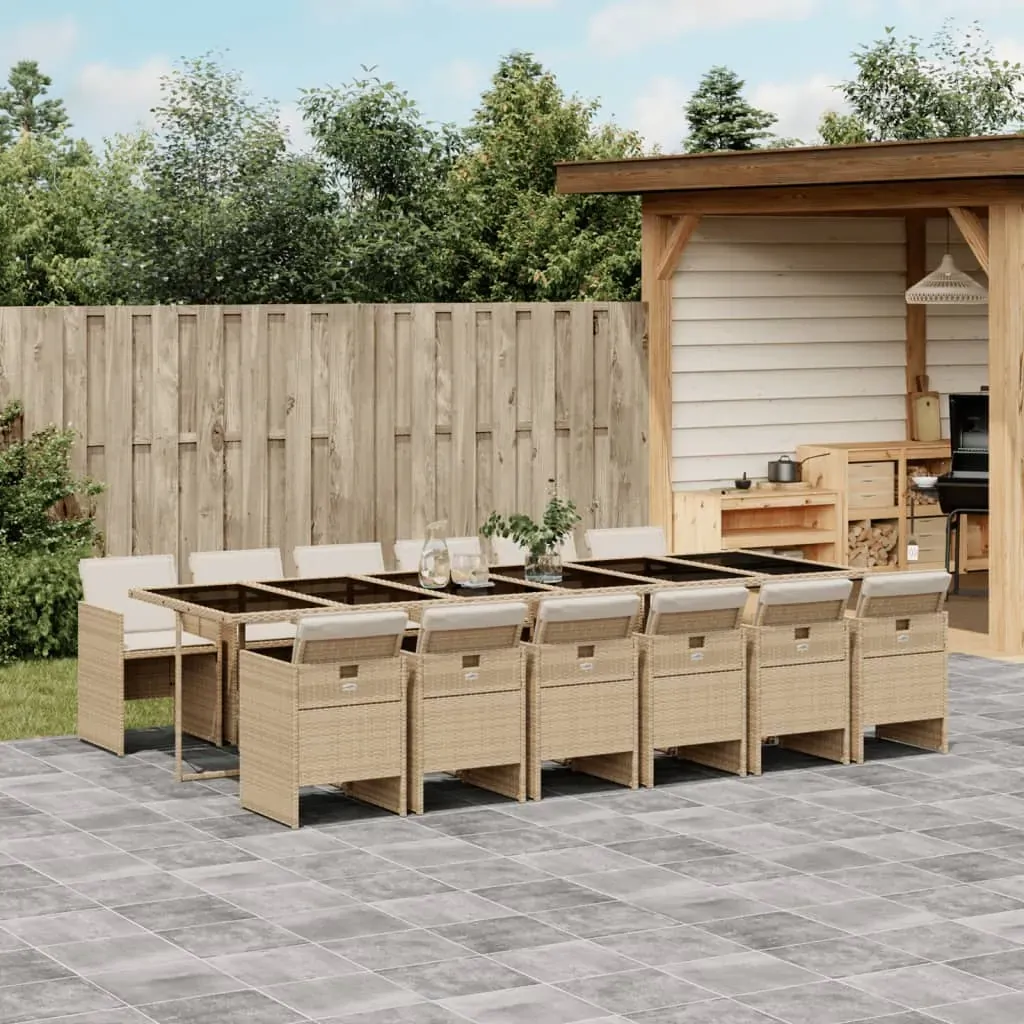 13 Piece Garden Dining Set with Cushions Beige Poly Rattan 13 Piece Garden Dining Set with Cushions Beige Poly Rattan