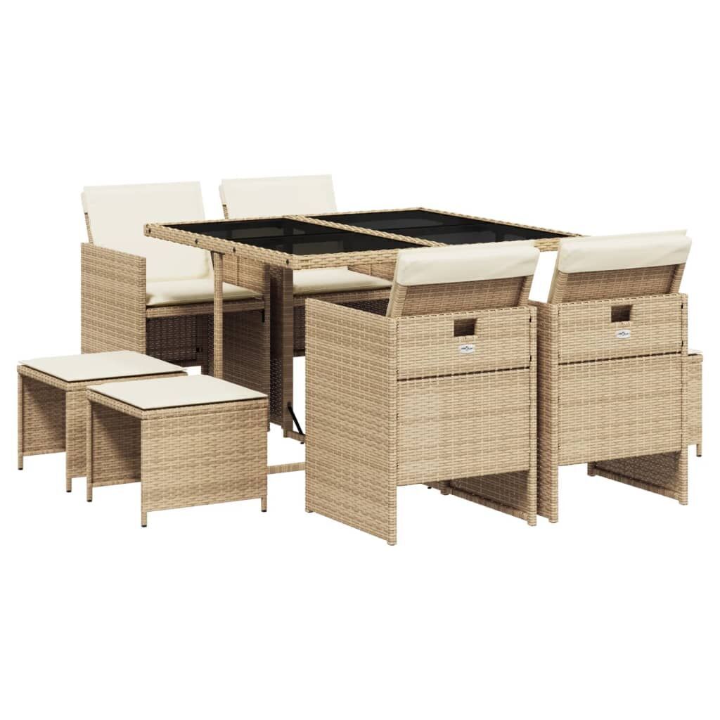9 Piece Garden Dining Set with Cushions Beige Poly Rattan 9 Piece Garden Dining Set with Cushions Beige Poly Rattan
