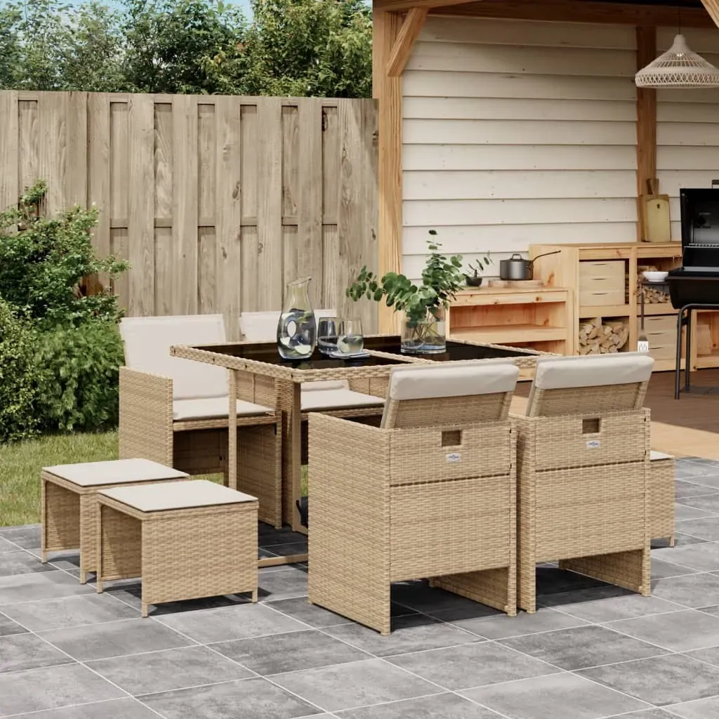 9 Piece Garden Dining Set with Cushions Beige Poly Rattan 9 Piece Garden Dining Set with Cushions Beige Poly Rattan