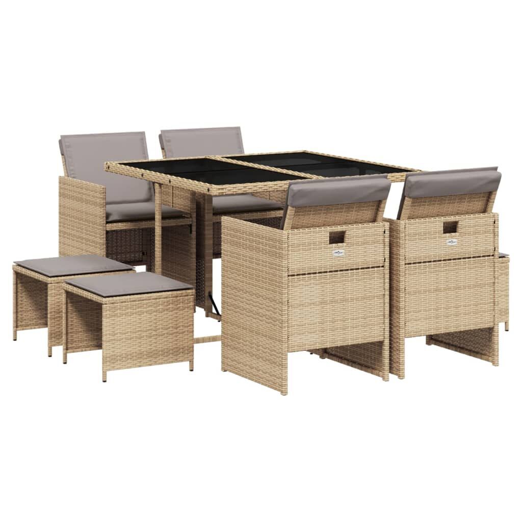 9 Piece Garden Dining Set with Cushions Mix Beige Poly Rattan 9 Piece Garden Dining Set with Cushions Mix Beige Poly Rattan