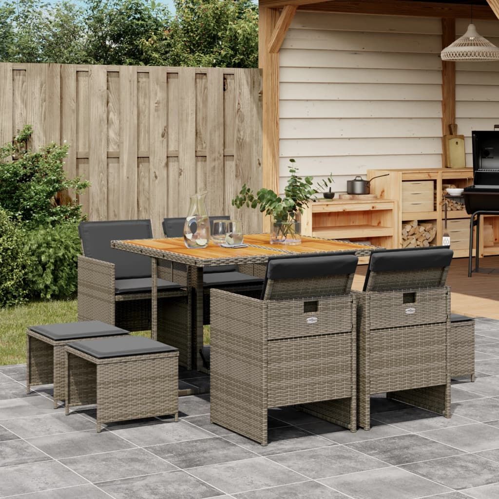 9 Piece Garden Dining Set with Cushions Grey Poly Rattan 9 Piece Garden Dining Set with Cushions Grey Poly Rattan