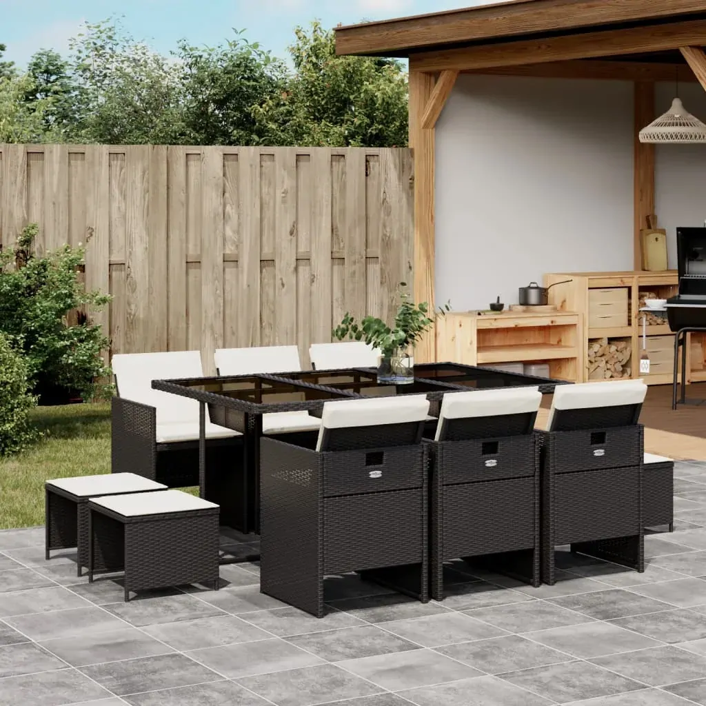 11 Piece Garden Dining Set with Cushions Black Poly Rattan 11 Piece Garden Dining Set with Cushions Black Poly Rattan