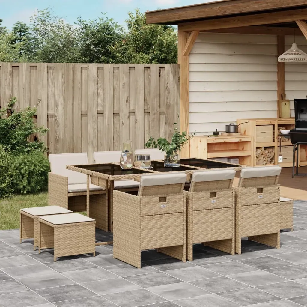 11 Piece Garden Dining Set with Cushions Beige Poly Rattan 11 Piece Garden Dining Set with Cushions Beige Poly Rattan