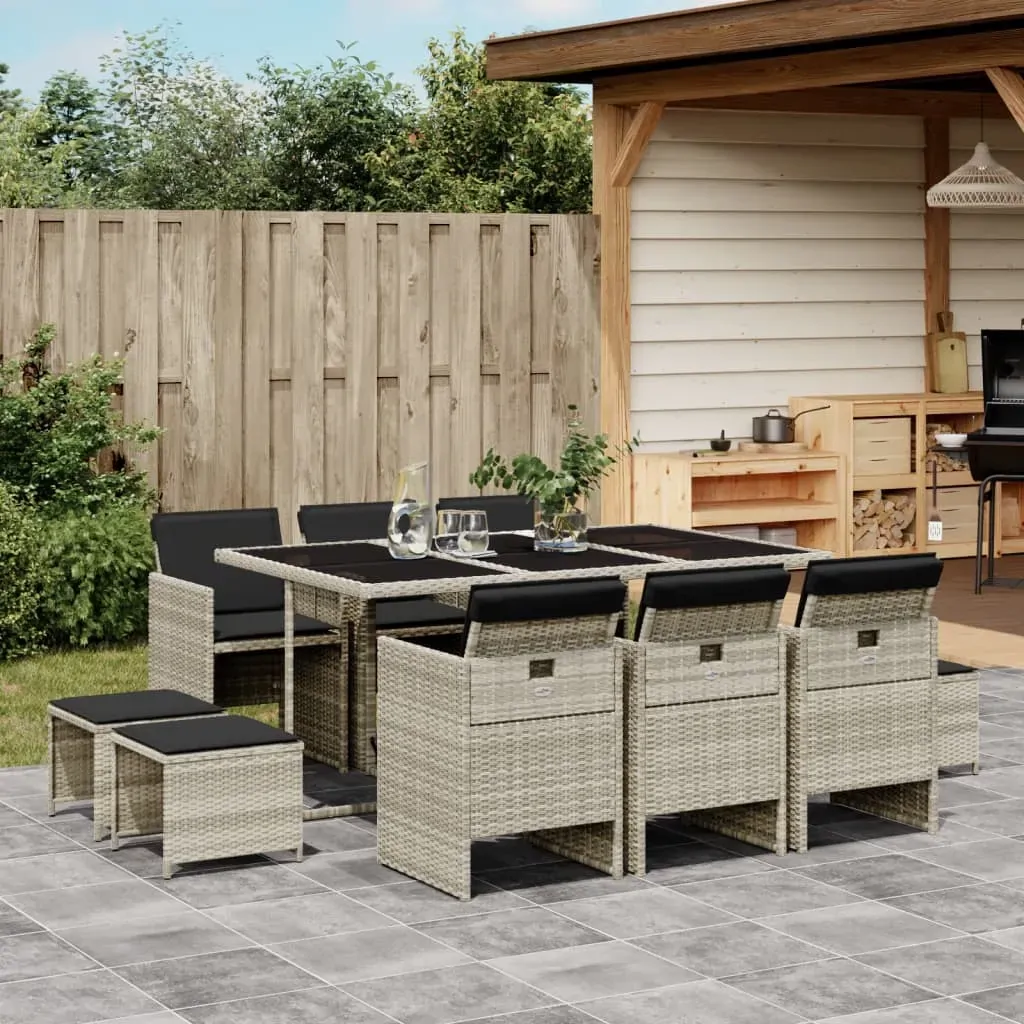 11 Piece Garden Dining Set with Cushions Light Grey Poly Rattan 11 Piece Garden Dining Set with Cushions Light Grey Poly Rattan