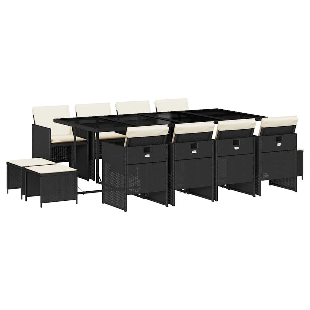 13 Piece Garden Dining Set with Cushions Black Poly Rattan 13 Piece Garden Dining Set with Cushions Black Poly Rattan