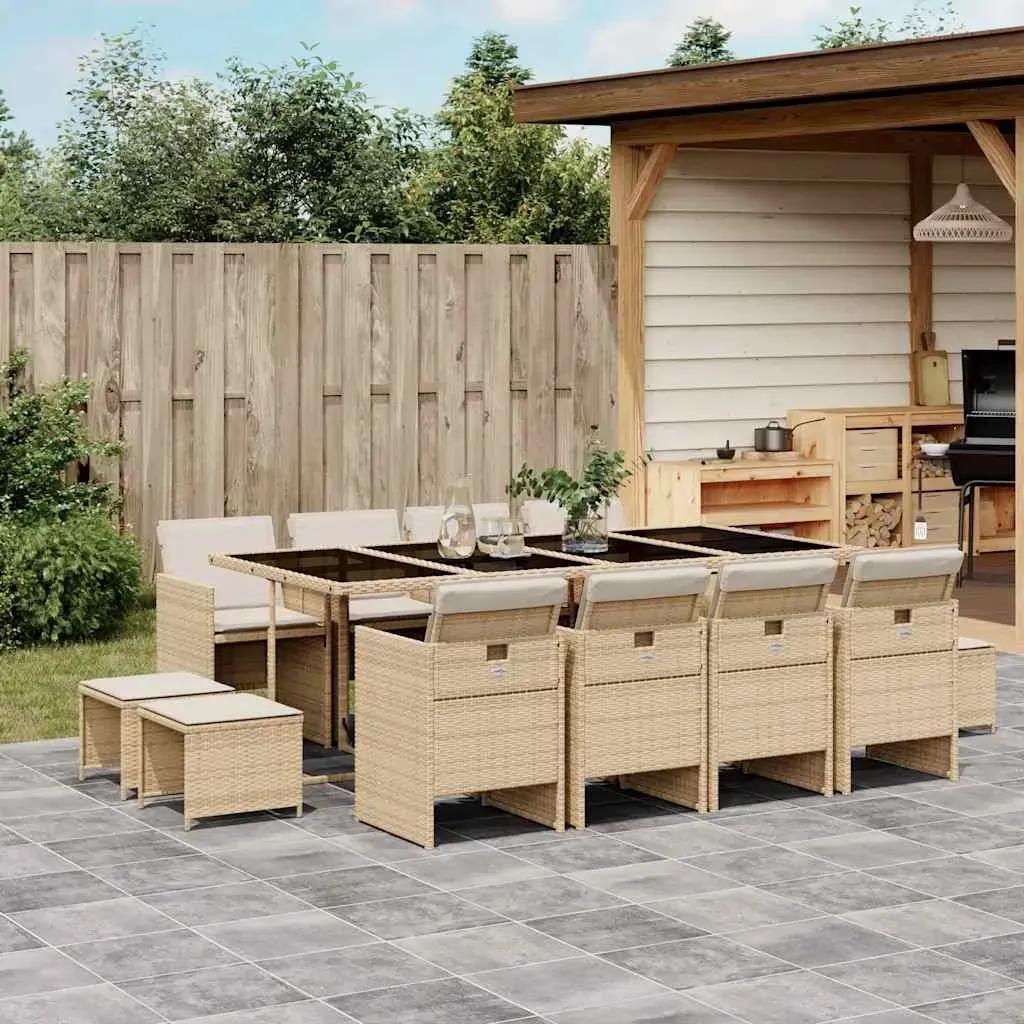 13 Piece Garden Dining Set with Cushions Beige Poly Rattan 13 Piece Garden Dining Set with Cushions Beige Poly Rattan