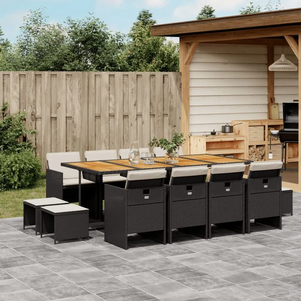 13 Piece Garden Dining Set with Cushions Black Poly Rattan 13 Piece Garden Dining Set with Cushions Black Poly Rattan