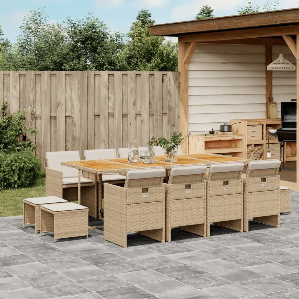 13 Piece Garden Dining Set with Cushions Beige Poly Rattan 13 Piece Garden Dining Set with Cushions Beige Poly Rattan