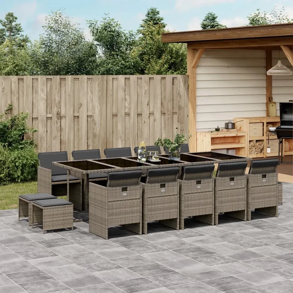 15 Piece Garden Dining Set with Cushions Grey Poly Rattan 15 Piece Garden Dining Set with Cushions Grey Poly Rattan