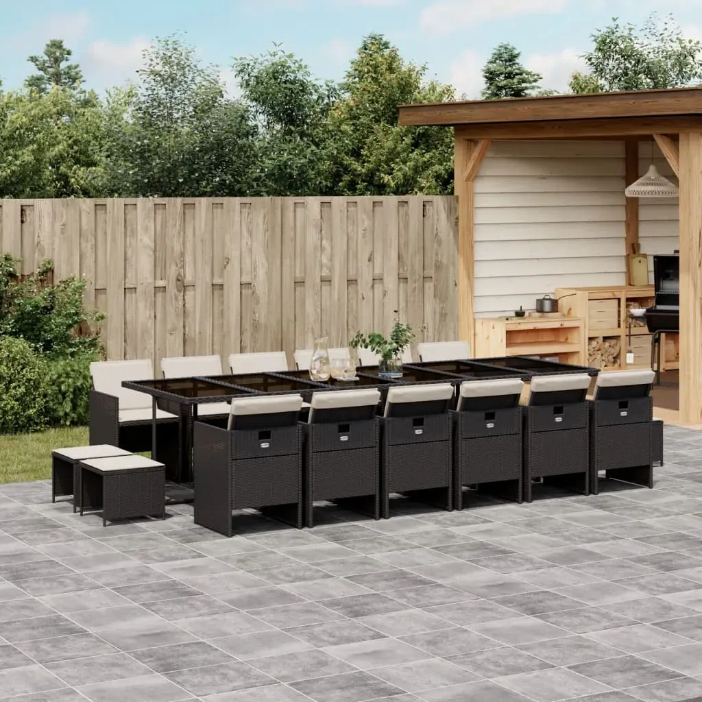 17 Piece Garden Dining Set with Cushions Black Poly Rattan 17 Piece Garden Dining Set with Cushions Black Poly Rattan
