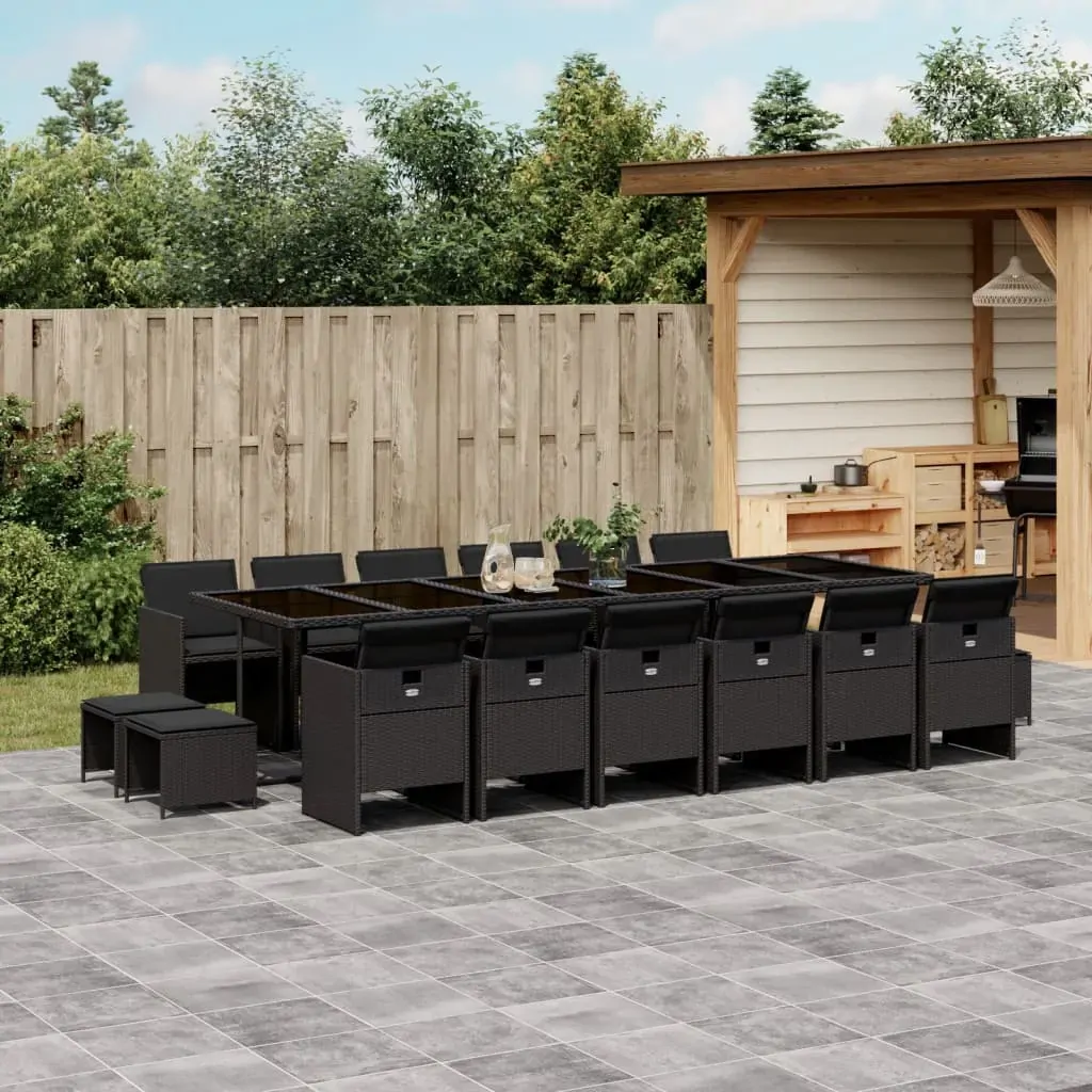 17 Piece Garden Dining Set with Cushions Black Poly Rattan 17 Piece Garden Dining Set with Cushions Black Poly Rattan