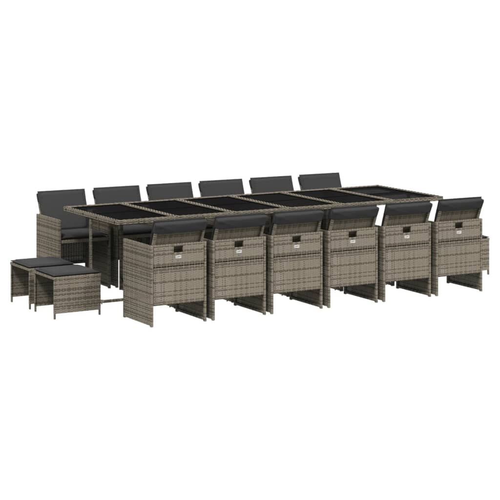 17 Piece Garden Dining Set with Cushions Grey Poly Rattan 17 Piece Garden Dining Set with Cushions Grey Poly Rattan