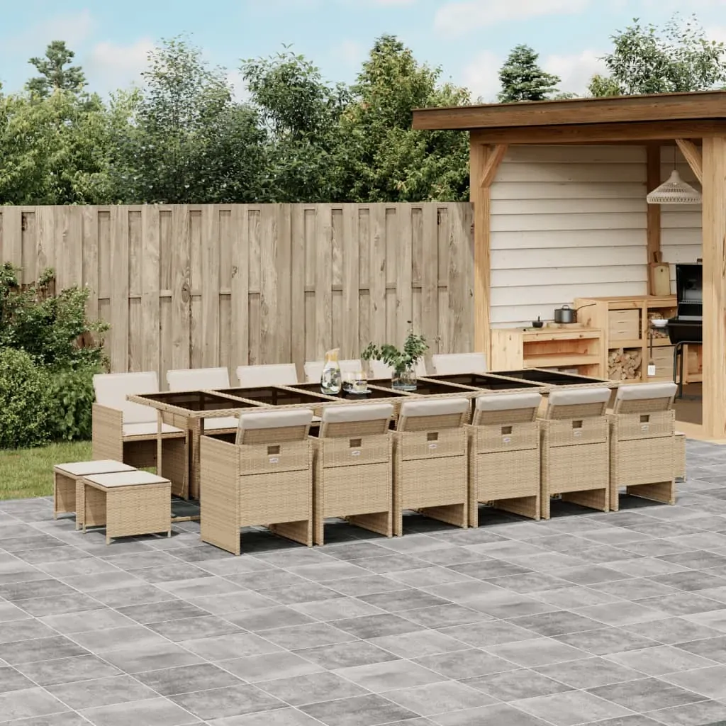 17 Piece Garden Dining Set with Cushions Beige Poly Rattan 17 Piece Garden Dining Set with Cushions Beige Poly Rattan