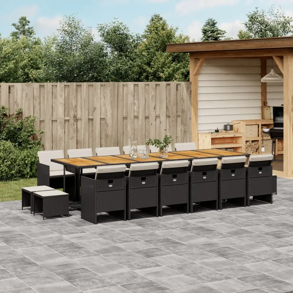 17 Piece Garden Dining Set with Cushions Black Poly Rattan 17 Piece Garden Dining Set with Cushions Black Poly Rattan