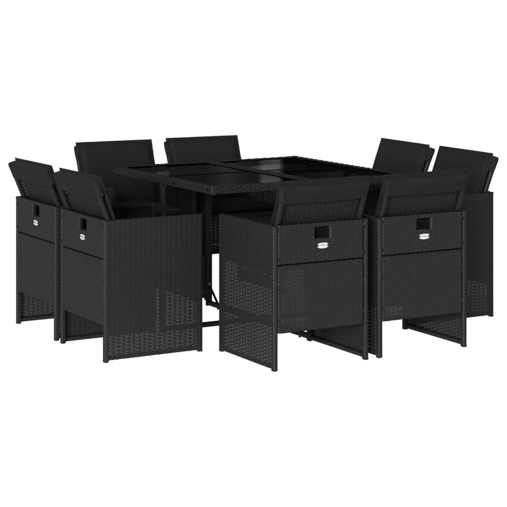 9 Piece Garden Dining Set with Cushions Black Poly Rattan 9 Piece Garden Dining Set with Cushions Black Poly Rattan