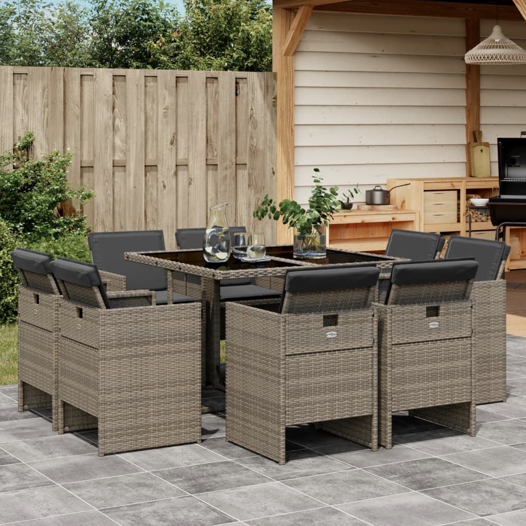 9 Piece Garden Dining Set with Cushions Grey Poly Rattan 9 Piece Garden Dining Set with Cushions Grey Poly Rattan