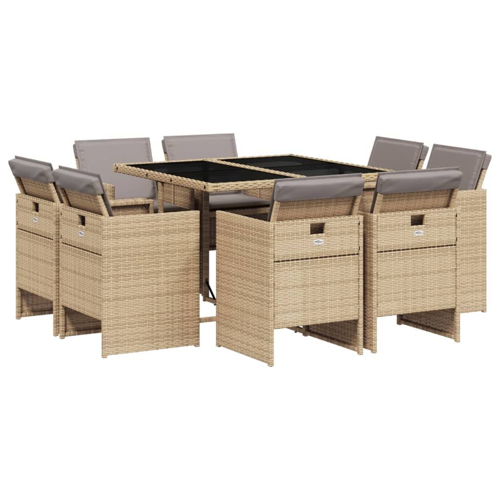 9 Piece Garden Dining Set with Cushions Mix Beige Poly Rattan 9 Piece Garden Dining Set with Cushions Mix Beige Poly Rattan