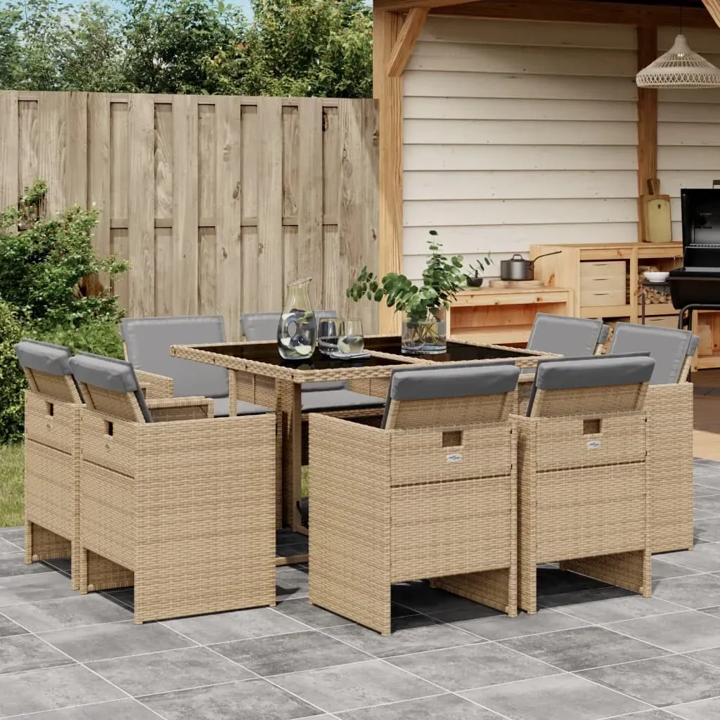9 Piece Garden Dining Set with Cushions Mix Beige Poly Rattan 9 Piece Garden Dining Set with Cushions Mix Beige Poly Rattan