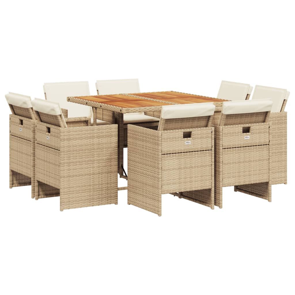 9 Piece Garden Dining Set with Cushions Beige Poly Rattan 9 Piece Garden Dining Set with Cushions Beige Poly Rattan