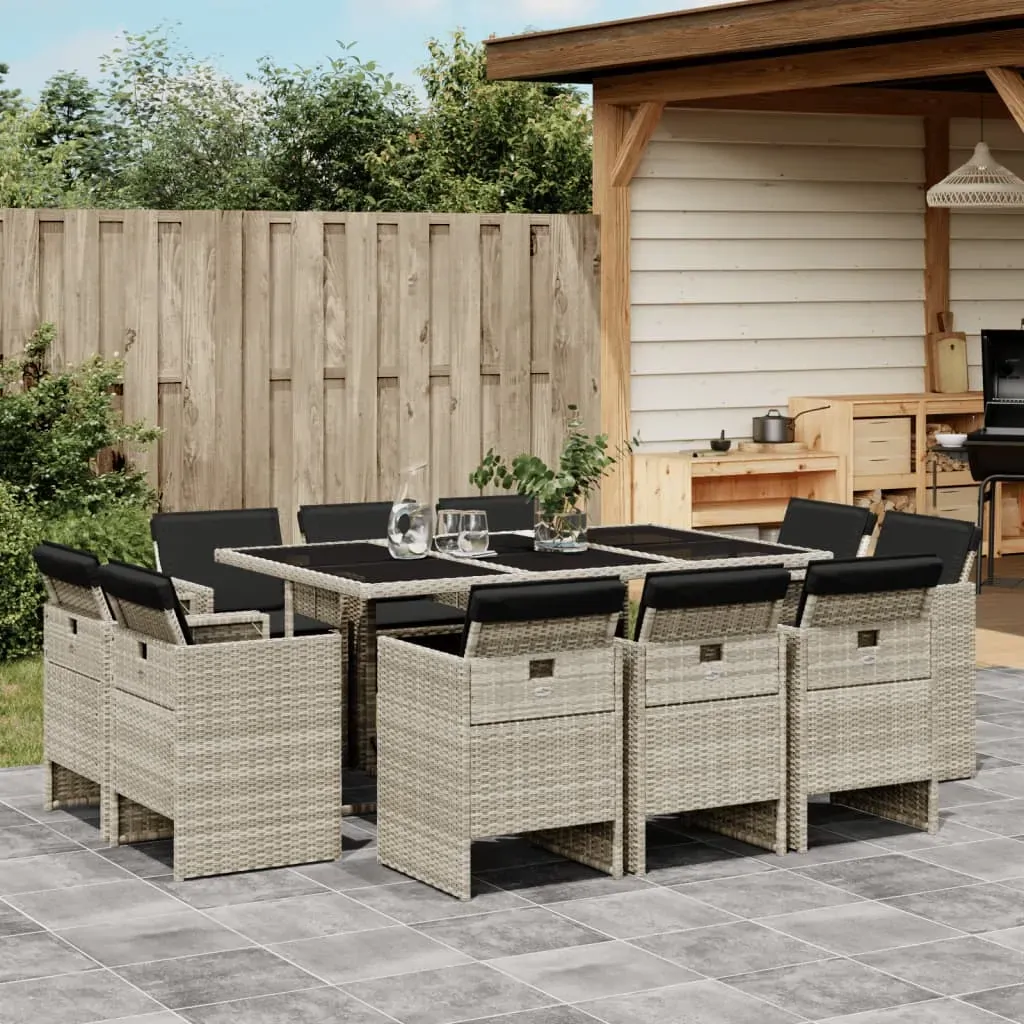 11 Piece Garden Dining Set with Cushions Light Grey Poly Rattan 11 Piece Garden Dining Set with Cushions Light Grey Poly Rattan