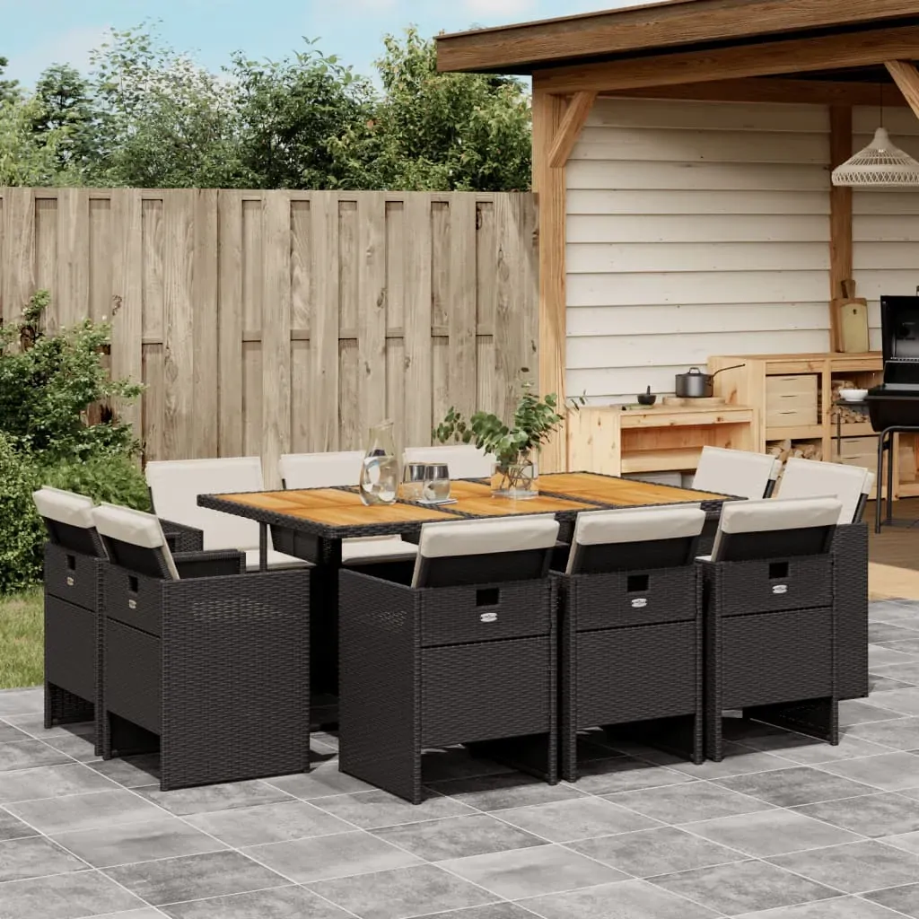 11 Piece Garden Dining Set with Cushions Black Poly Rattan 11 Piece Garden Dining Set with Cushions Black Poly Rattan