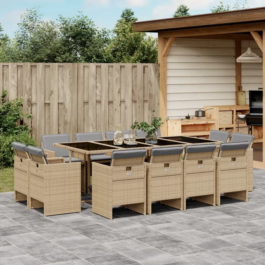 13 Piece Garden Dining Set with Cushions Mix Beige Poly Rattan 13 Piece Garden Dining Set with Cushions Mix Beige Poly Rattan