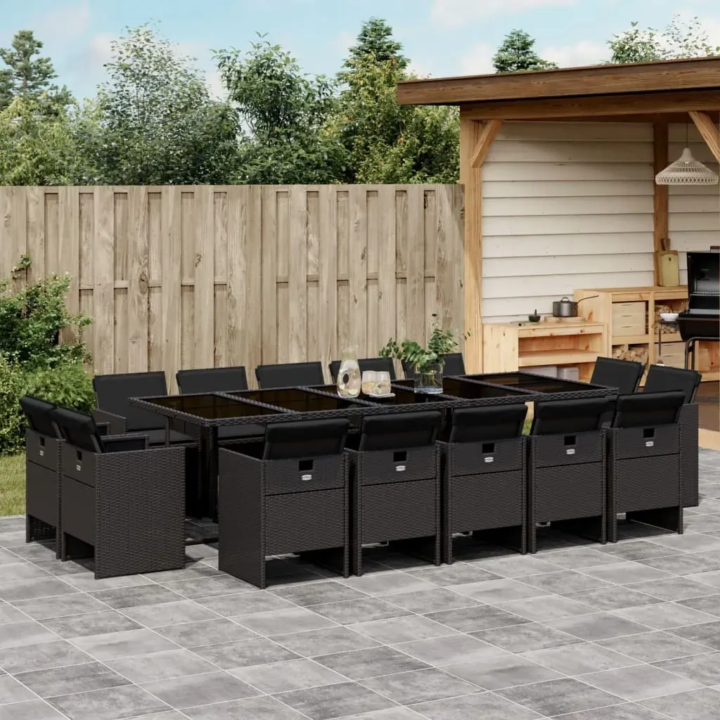 15 Piece Garden Dining Set with Cushions Black Poly Rattan 15 Piece Garden Dining Set with Cushions Black Poly Rattan