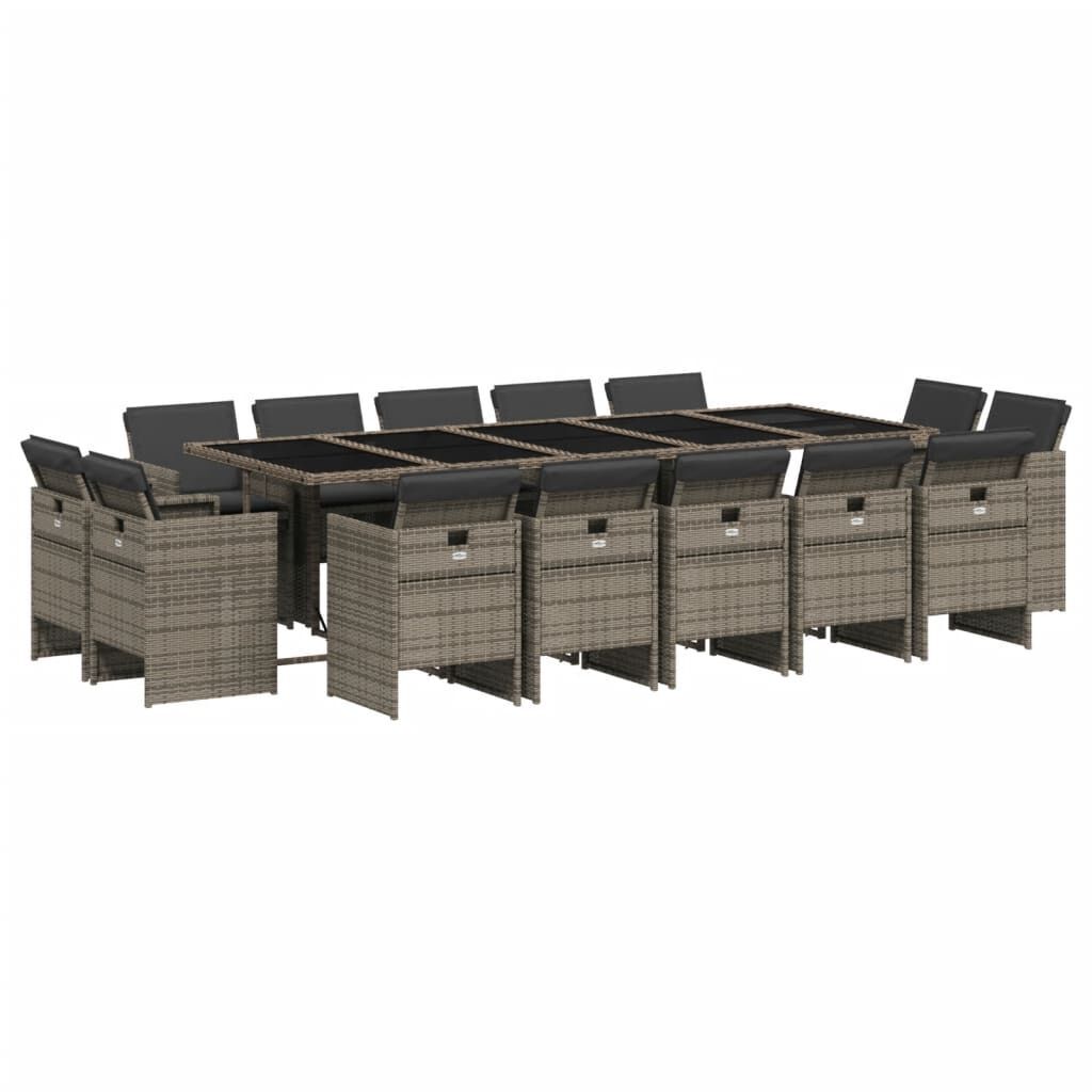 15 Piece Garden Dining Set with Cushions Grey Poly Rattan 15 Piece Garden Dining Set with Cushions Grey Poly Rattan