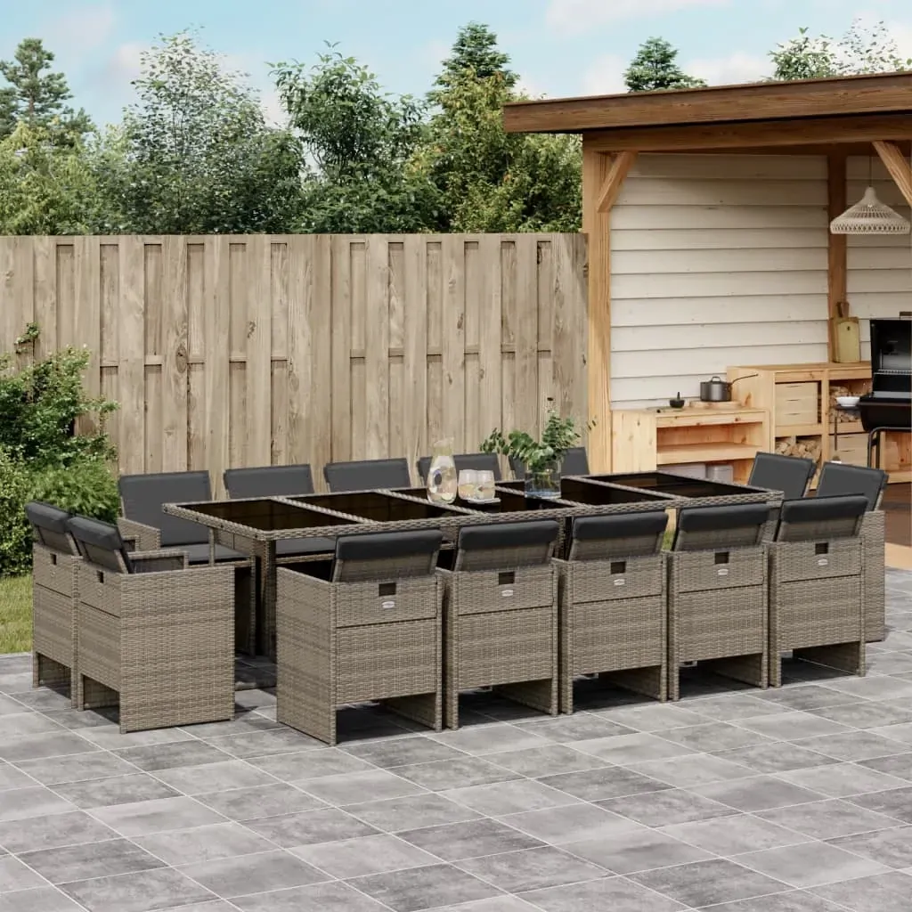 15 Piece Garden Dining Set with Cushions Grey Poly Rattan 15 Piece Garden Dining Set with Cushions Grey Poly Rattan